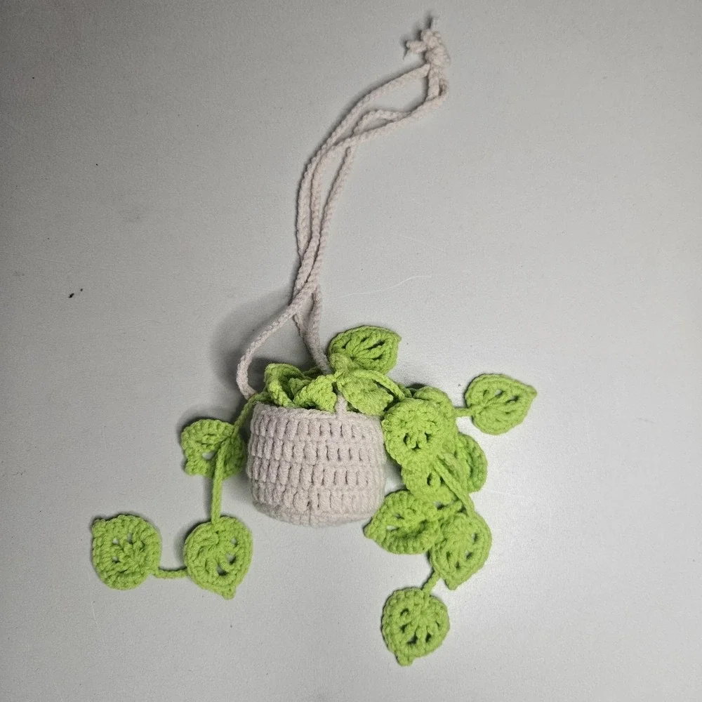 Crochet Hanging Plant Decoration Car Home Decor Green